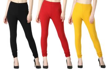 Women Solid Casual Churidar Leggings (Black Red Yellow) 1