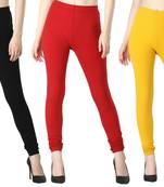 Women Solid Casual Churidar Leggings (Black Red Yellow)