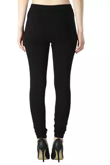 Women Solid Casual Churidar Leggings (Black Red Cream)