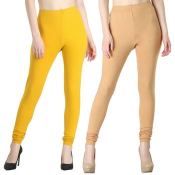 Women Solid Casual Churidar Leggings (Yellow Cream) 1