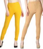 Women Solid Casual Churidar Leggings (Yellow Cream)
