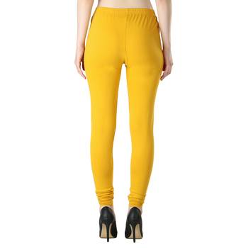 Women Solid Casual Churidar Leggings (Yellow Cream) 2