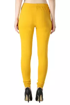 Women Solid Casual Churidar Leggings (Yellow Cream)