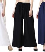 Women Solid Relaxed Fit Palazzo with Elastic Drawstring (Black White Navy)