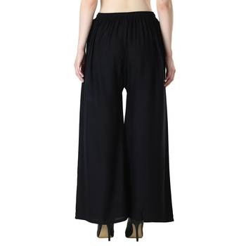 Women Solid Relaxed Fit Palazzo with Elastic Drawstring (Black White Navy) 2