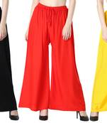 Women Solid Relaxed Fit Palazzo with Elastic Drawstring (Black Red Yellow)