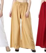 Women Solid Relaxed Fit Palazzo with Elastic Drawstring (White Gold Maroon)