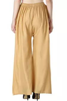 Women Solid Relaxed Fit Palazzo with Elastic Drawstring (White Gold Maroon)