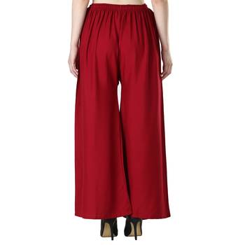 Women Solid Relaxed Fit Palazzo with Elastic Drawstring (White Gold Maroon) 4