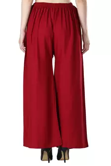 Women Solid Relaxed Fit Palazzo with Elastic Drawstring (White Gold Maroon)