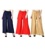 Women Solid Relaxed Fit Palazzo with Elastic Drawstring (Navy Red Gold)