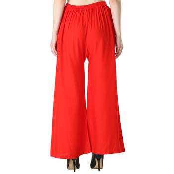 Women Solid Relaxed Fit Palazzo with Elastic Drawstring (Navy Red Gold) 2