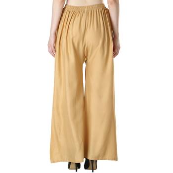 Women Solid Relaxed Fit Palazzo with Elastic Drawstring (Navy Red Gold) 3