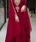 Maroon Georgette Golden Beads Embriodered Kaftan
