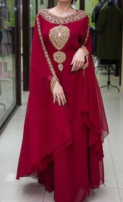 Maroon Georgette Golden Beads Embriodered Kaftan 2