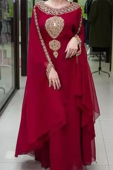Maroon Georgette Golden Beads Embriodered Kaftan