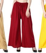 Women Solid Relaxed Fit Palazzo with Elastic Drawstring (Gold Maroon Yellow)