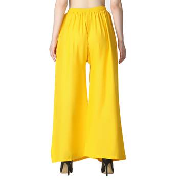 Women Solid Relaxed Fit Palazzo with Elastic Drawstring (Gold Maroon Yellow) 4
