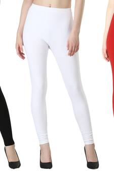 Women Solid Elastic Waist Ankle Length Legging (Black White Maroon)
