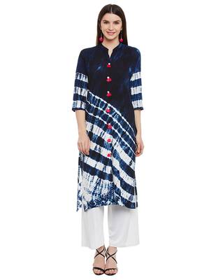 Blue printed viscose rayon ethnic-kurtis 1