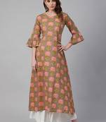 Dark beige printed cotton ethnic-kurtis
