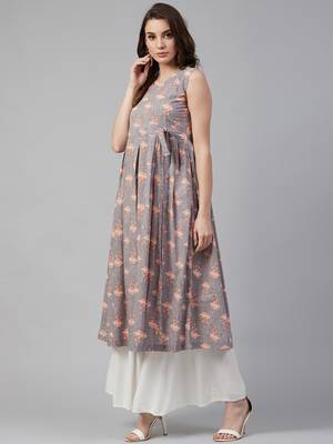 Grey printed cotton ethnic-kurtis
 2