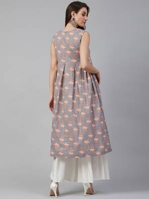 Grey printed cotton ethnic-kurtis
 3