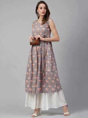 Grey printed cotton ethnic-kurtis
 4