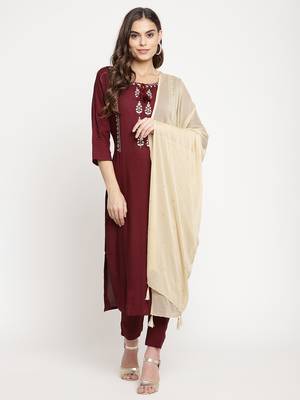 Maroon embroidered viscose ethnic-kurtis 1
