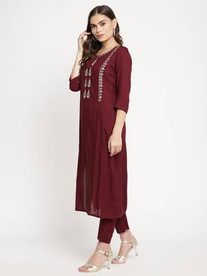 Maroon embroidered viscose ethnic-kurtis 2