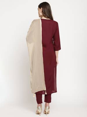 Maroon embroidered viscose ethnic-kurtis 3