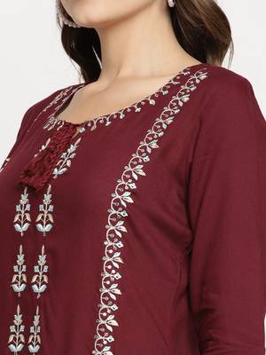 Maroon embroidered viscose ethnic-kurtis 4