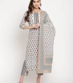 White printed cotton ethnic-kurtis