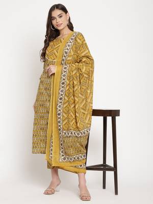 Mustard printed cotton ethnic-kurtis 1