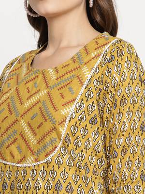 Mustard printed cotton ethnic-kurtis 4