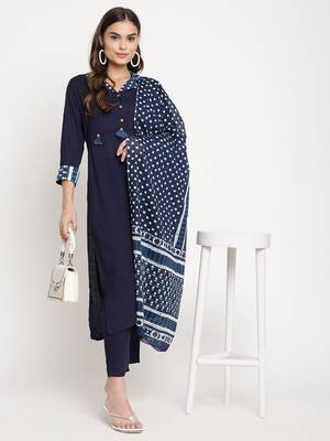 Blue plain viscose ethnic-kurtis 1