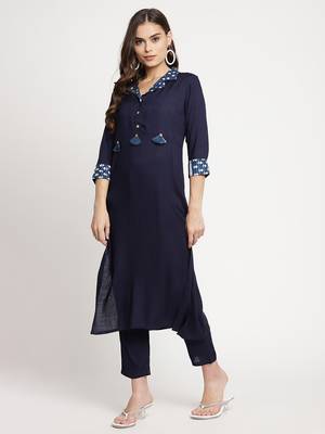 Blue plain viscose ethnic-kurtis 2