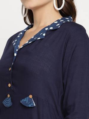 Blue plain viscose ethnic-kurtis 4
