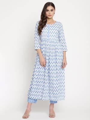 White printed viscose ethnic-kurtis 1