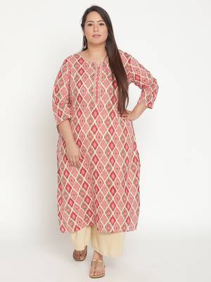 Beige printed cotton ethnic-kurtis
 1