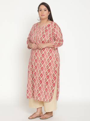 Beige printed cotton ethnic-kurtis
 2