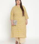 Yellow printed cotton ethnic-kurtis
