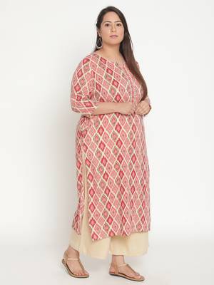 Beige printed cotton ethnic-kurtis
 3
