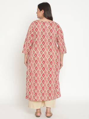 Beige printed cotton ethnic-kurtis
 4