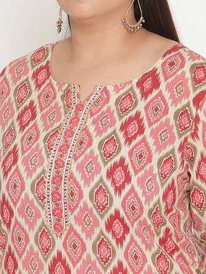 Beige printed cotton ethnic-kurtis
 5