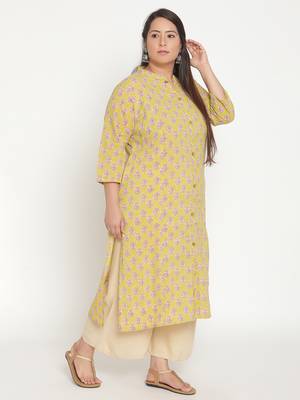 Yellow printed cotton ethnic-kurtis
 3