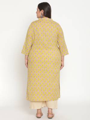 Yellow printed cotton ethnic-kurtis
 4
