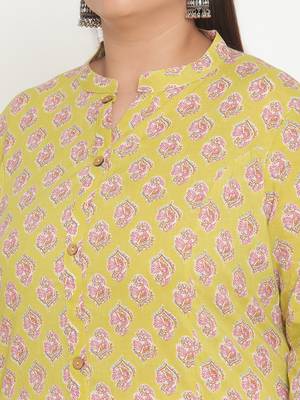 Yellow printed cotton ethnic-kurtis
 5