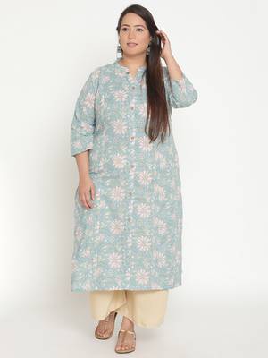 Green printed cotton ethnic-kurtis
 1