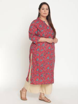Pink printed cotton ethnic-kurtis
 2